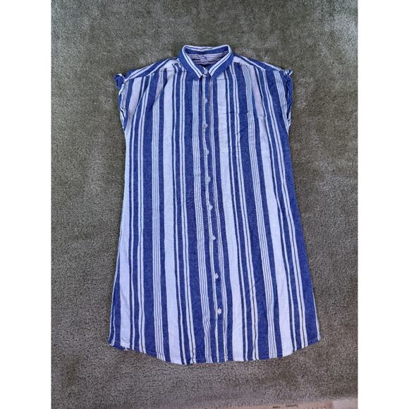 Old Navy Womens Blue/White Striped Mini Dress Linen Blend Sz Small Vacation E132 - Picture 1 of 10